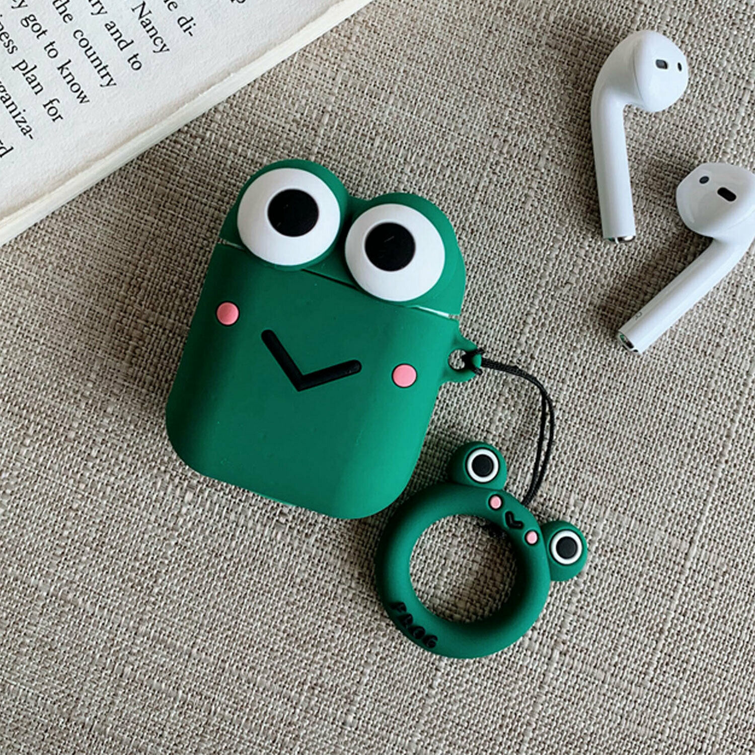 Cute Design Cartoon Silicone Cover Skin for Airpod (1 / 2) Charging Case (Green FROG)